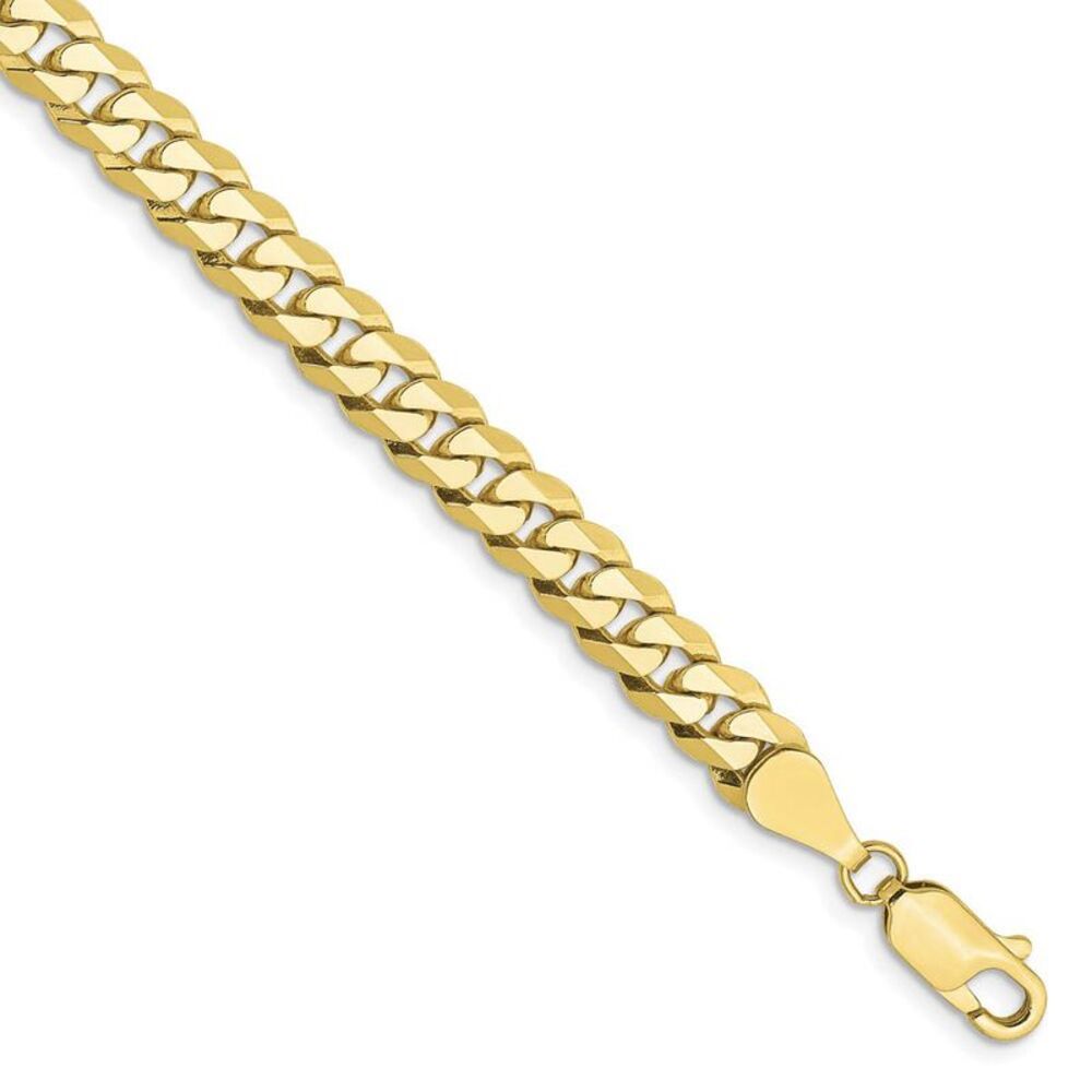 5.75mm 10k Yellow Gold Flat Beveled Curb Chain Bracelet, 8 Inch